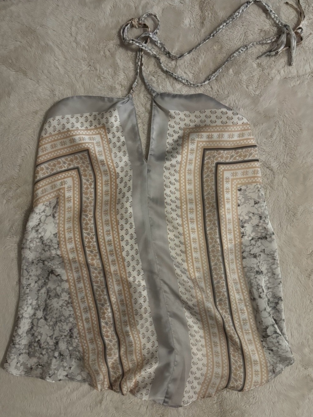 Silky Halter Top in Beige and Gray